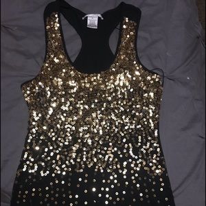 Gold and black sequined tank top